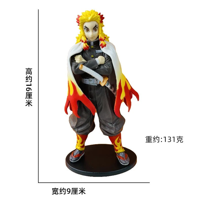 Kyojuro Rengoku standing action figure from Demon Slayer anime, 15cm tall with flame-patterned haori, detailed sword and display base