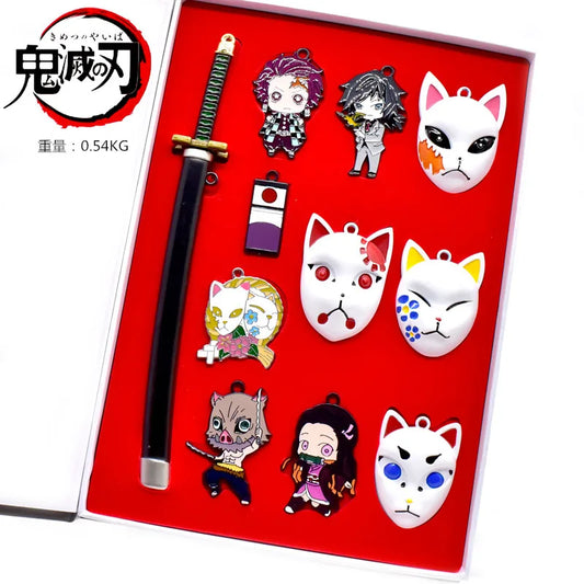 Demon Slayer Mask Pendant Keychain Set | 11-Piece Anime Gift Collection Character Charms