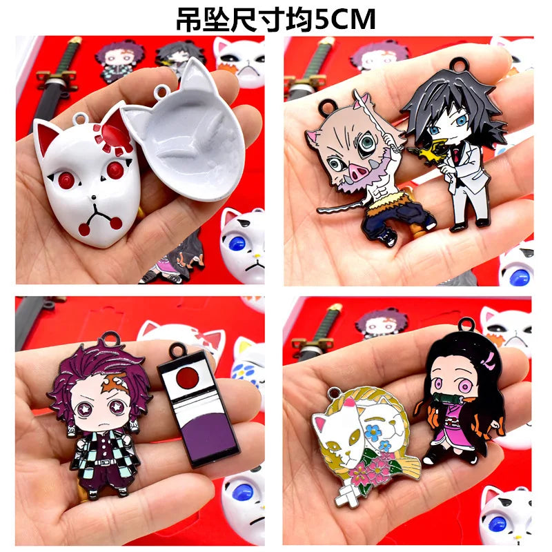 Demon Slayer Mask Pendant Keychain Set | 11-Piece Anime Gift Collection Character Charms