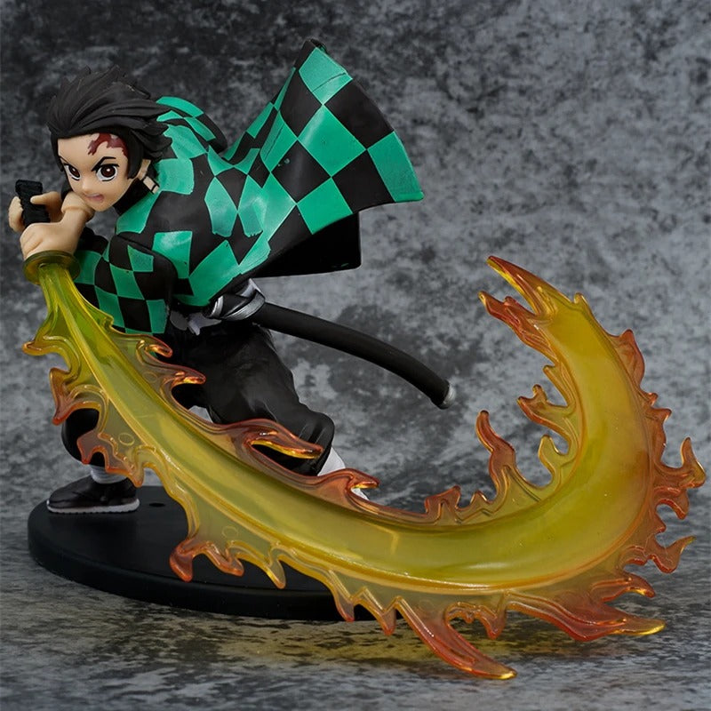Tanjiro Kamado Flame Breathing action figure from Demon Slayer anime, 18cm tall with detailed sculpting, vibrant colors, and display stand