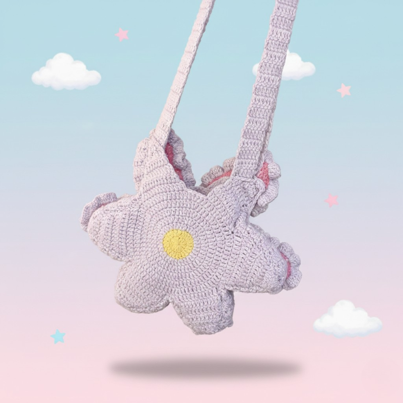 Handmade Star-Flower Crochet Sling Bag