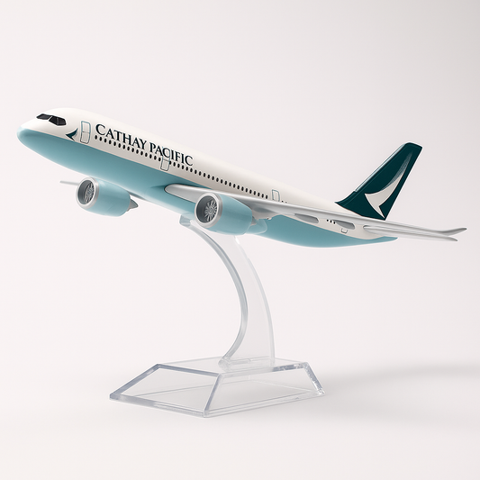 Model of a Cathay Pacific airplane on a white background