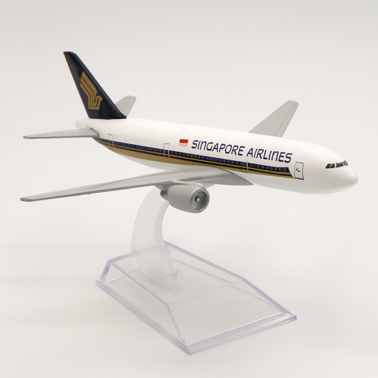 Model airplane of Singapore Airlines on a white background