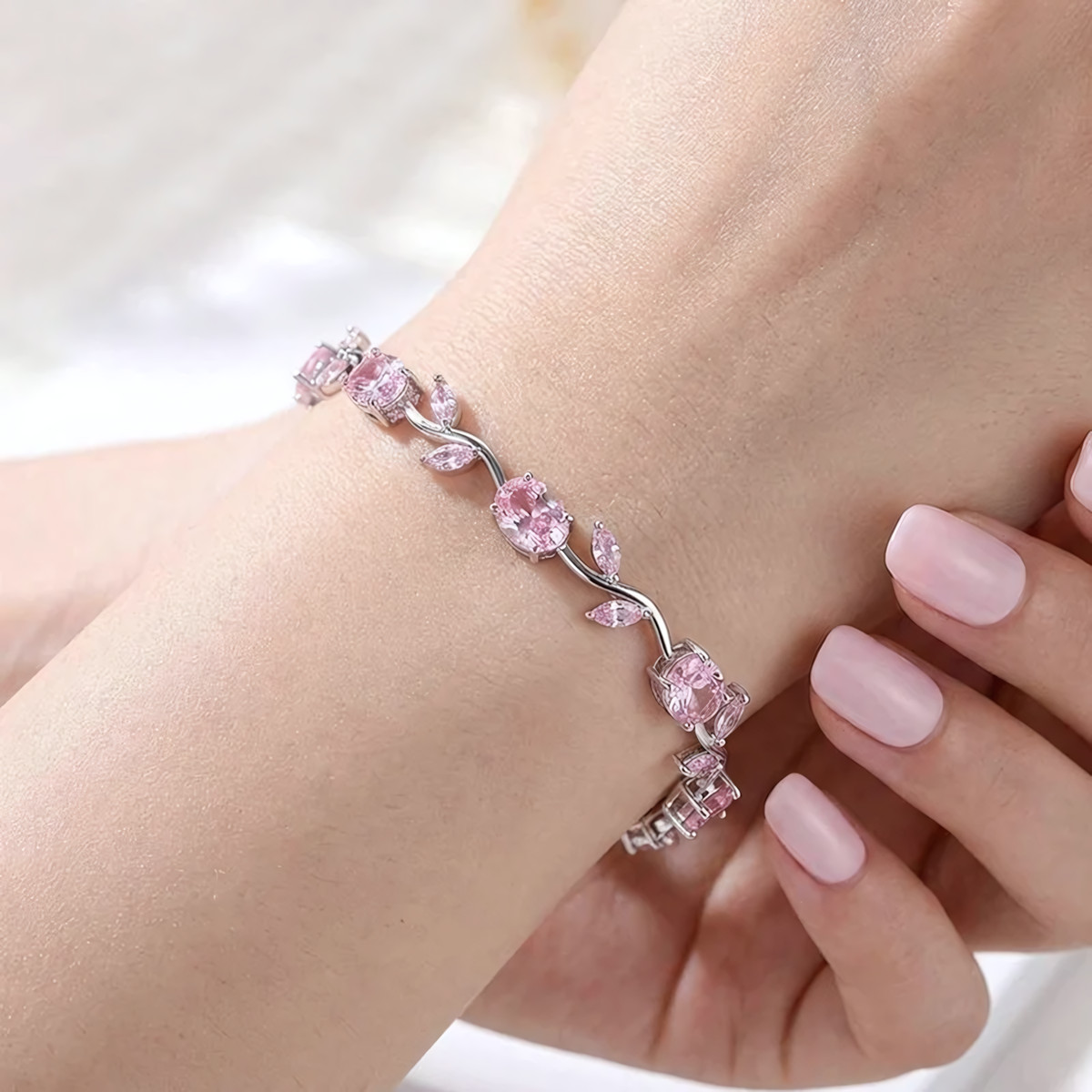 Flora silver pink tulip vine bracelet