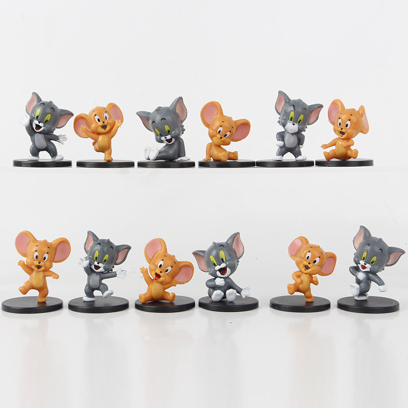 Tom and Jerry Classic Figure Set | 12-Piece Unique Cat and Mouse Desk Decor