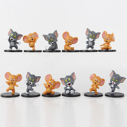 Tom and Jerry Classic Figure Set | 12-Piece Unique Cat and Mouse Desk Decor