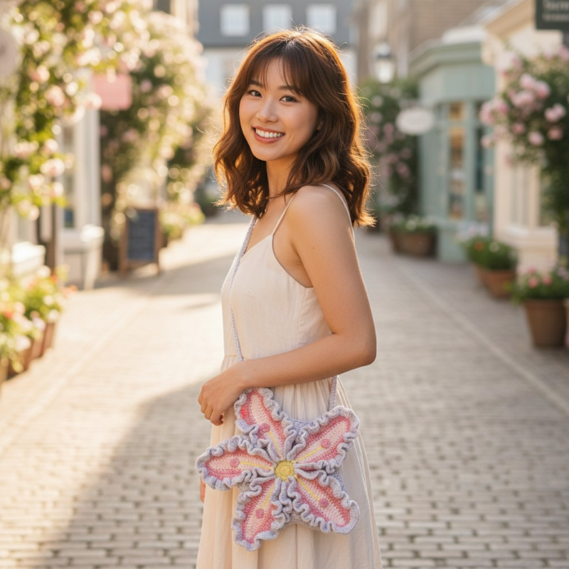 Handmade Star-Flower Crochet Sling Bag
