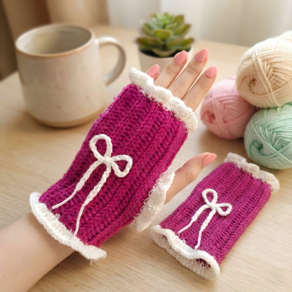 Handmade Crochet Fingerless Gloves | Magenta Winter Wrist Warmers