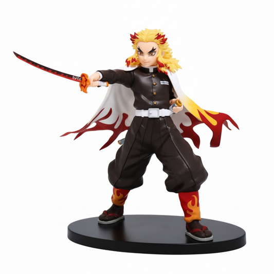 Kyojuro Rengoku Flame Hashira Demon Slayer action figure statue 17 cm in dynamic pose with drawn red Nichirin sword and flame haori.