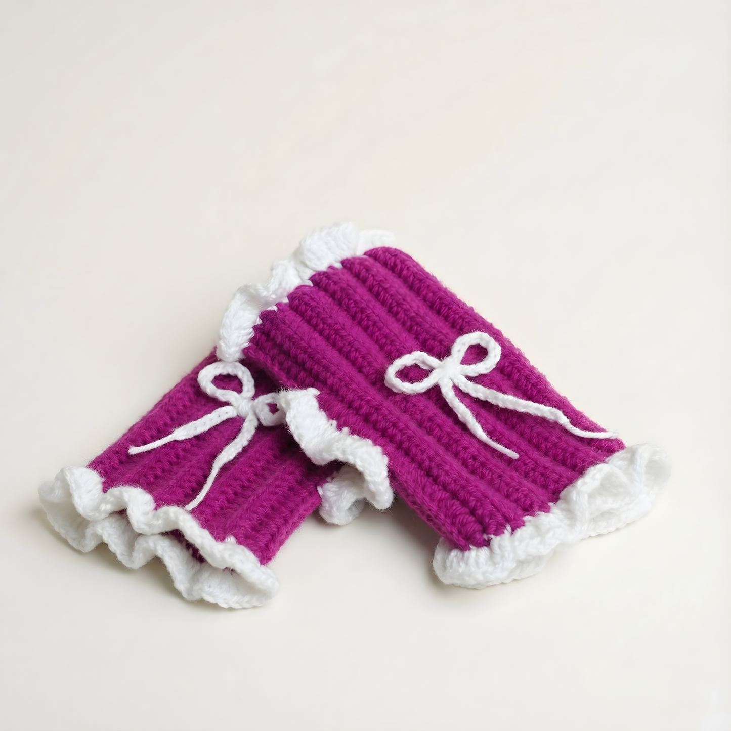 Handmade Crochet Fingerless Gloves | Magenta Winter Wrist Warmers