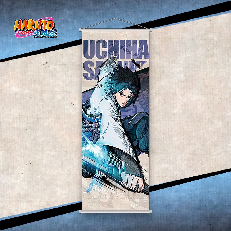Naruto Shippuden Sasuke Uchiha Wall Scroll Poster | 25 x 70 Cm Long Hanging Anime Art Banner