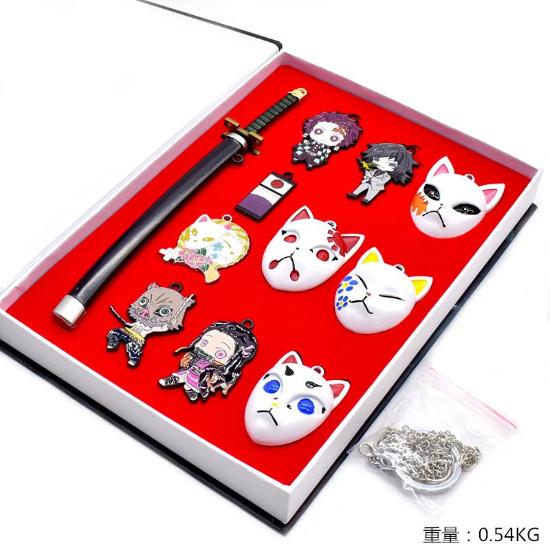Demon Slayer Mask Pendant Keychain Set | 11-Piece Anime Gift Collection Character Charms
