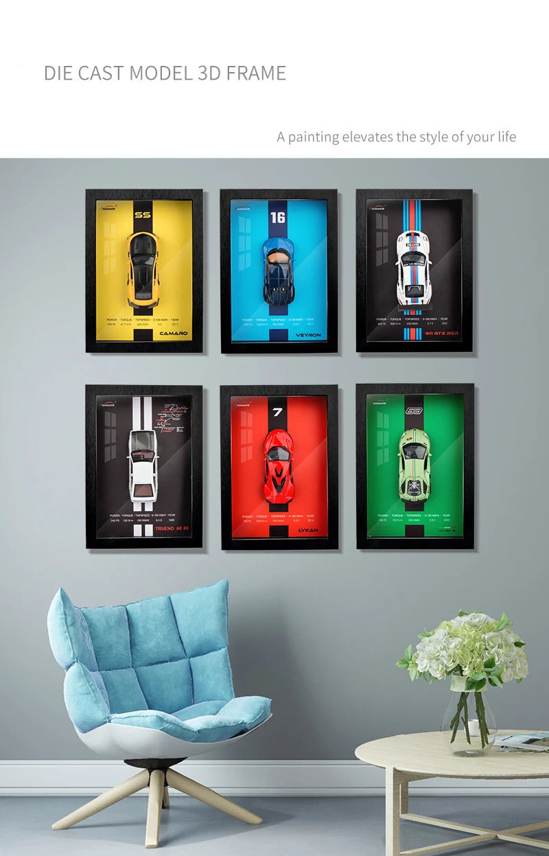 Bugatti Veyron – Hyperion Blue | 1:32 Scale 3D Car Model Poster with Acrylic Glass & Frame