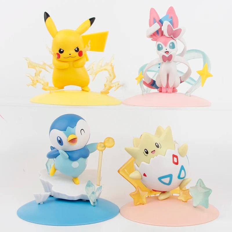 Pokémon Mini Figures Set | Pikachu, Sylveon, Piplup & Togepi Collectible Statues (4pcs)