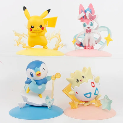 Pokémon Mini Figures Set | Pikachu, Sylveon, Piplup & Togepi Collectible Statues (4pcs)