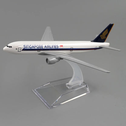 Model of a Singapore Airlines airplane on a gray background