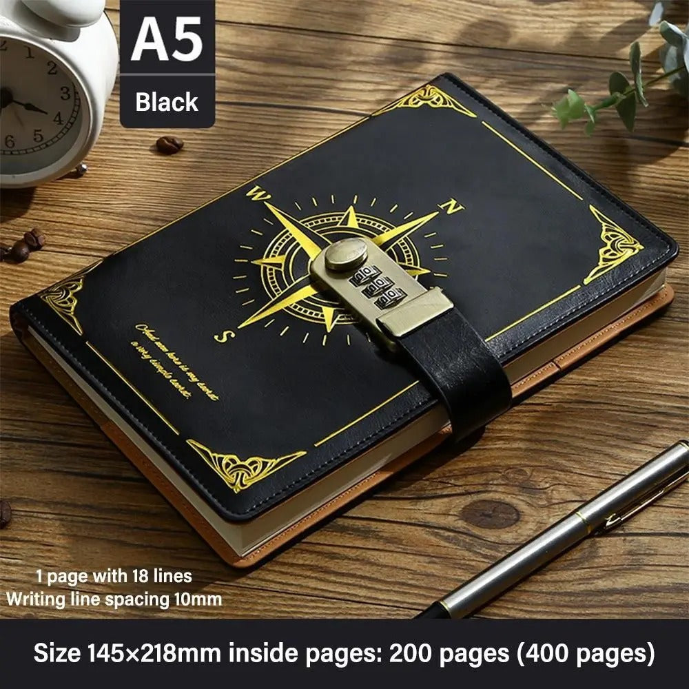 Vintage A5 Locking Journal with Compass Code Lock