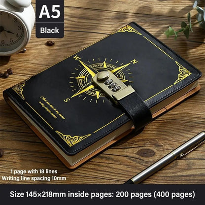 Vintage A5 Locking Journal with Compass Code Lock