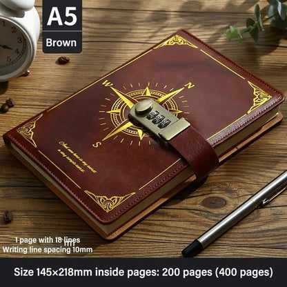 Vintage A5 Locking Journal with Compass Code Lock