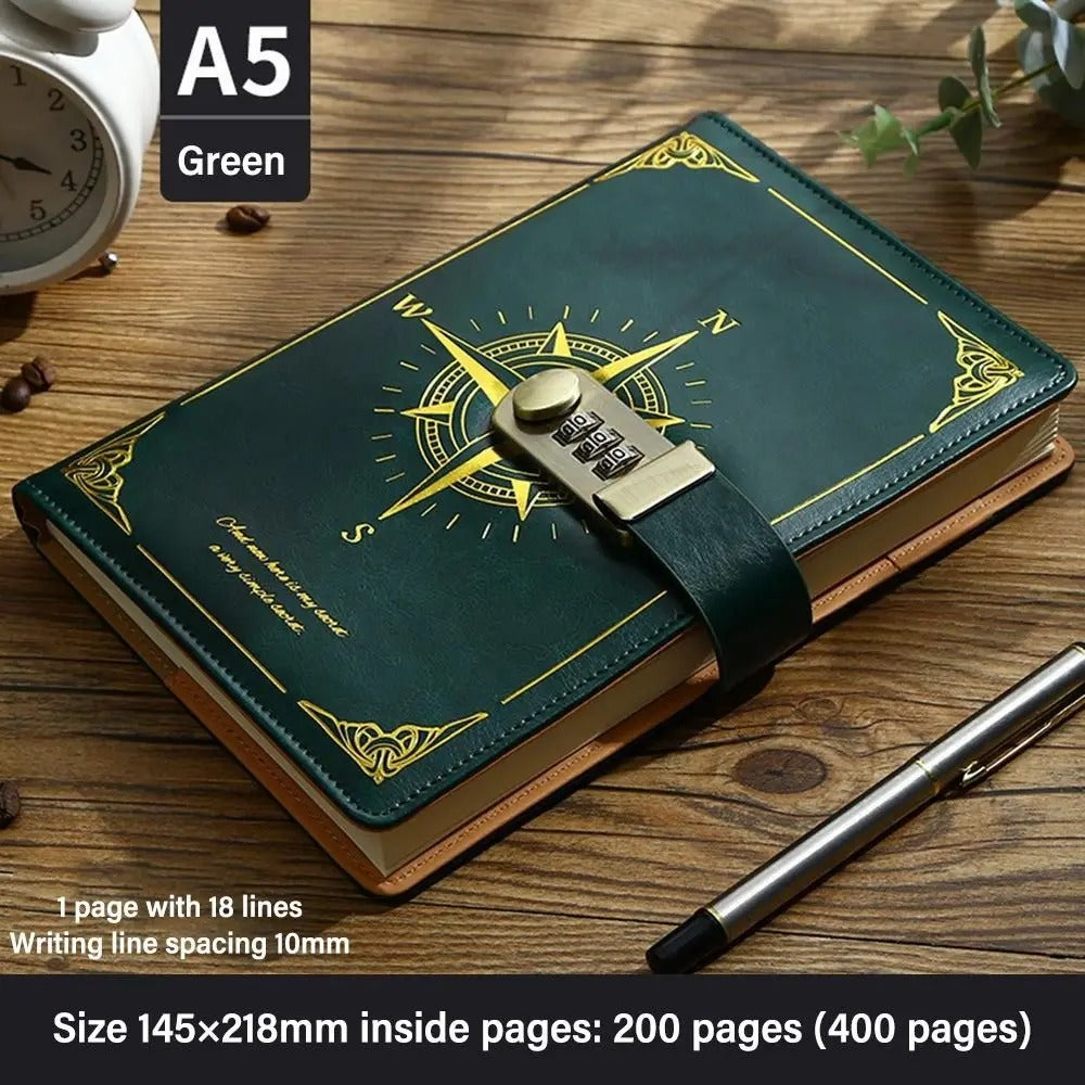 Vintage A5 Locking Journal with Compass Code Lock