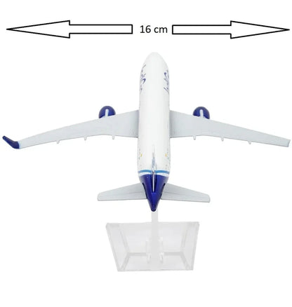 Model airplane with a measurement label on a white background