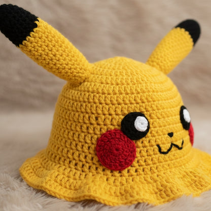 Pikachu Crochet Bucket Hat | Kawaii Handmade Pokémon Accessory