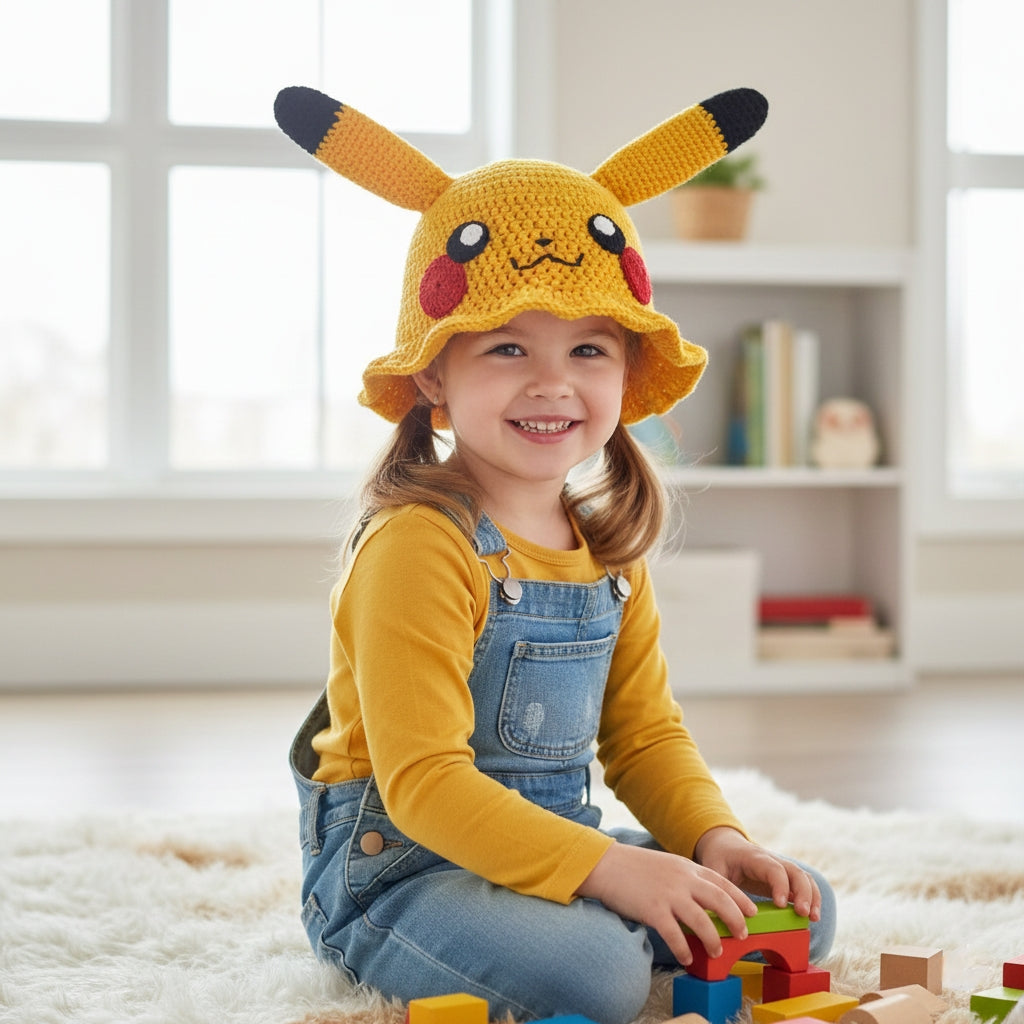 Pikachu Crochet Bucket Hat | Kawaii Handmade Pokémon Accessory