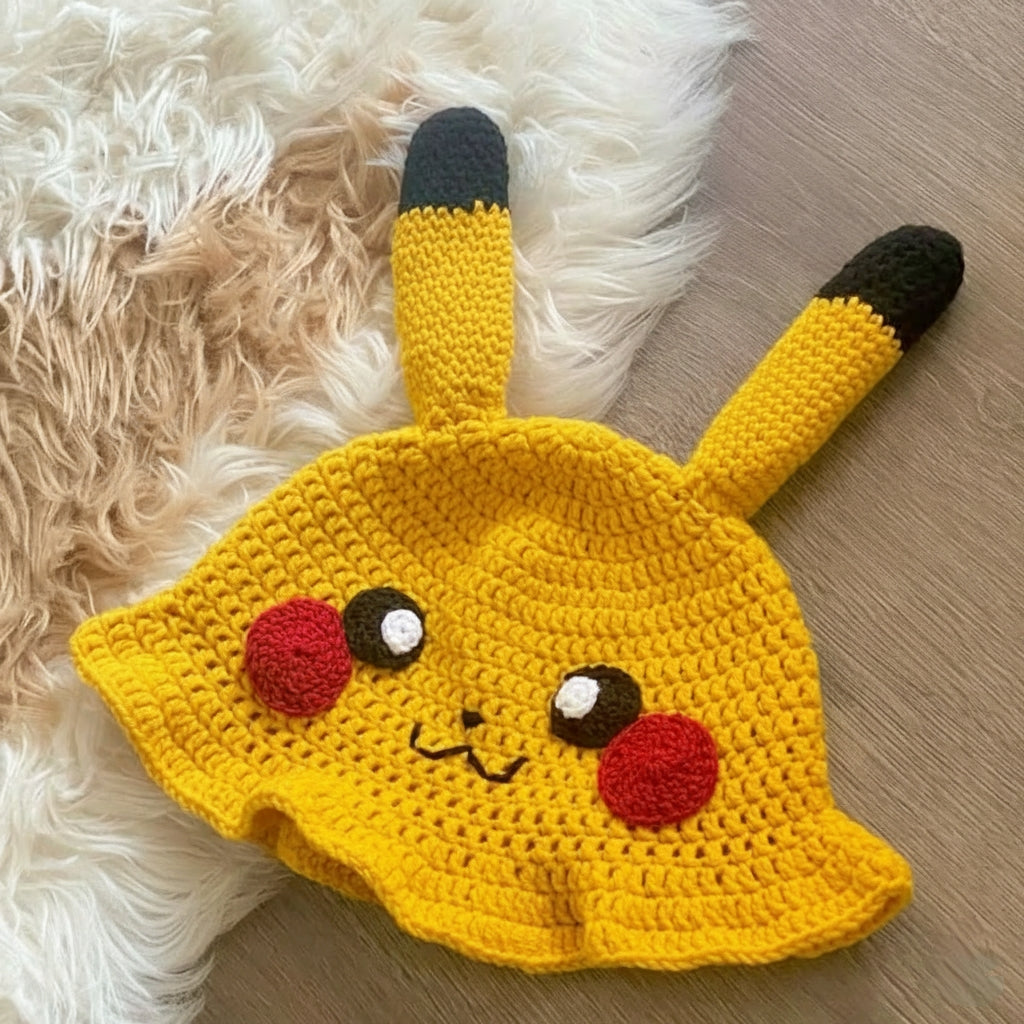 Pikachu Crochet Bucket Hat | Kawaii Handmade Pokémon Accessory