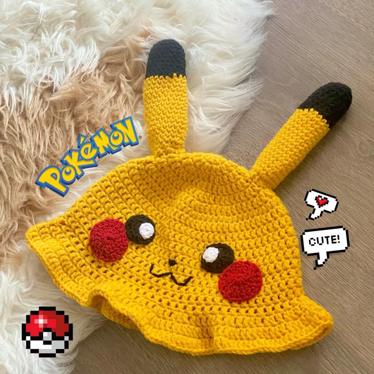 Pikachu Crochet Bucket Hat | Kawaii Handmade Pokémon Accessory