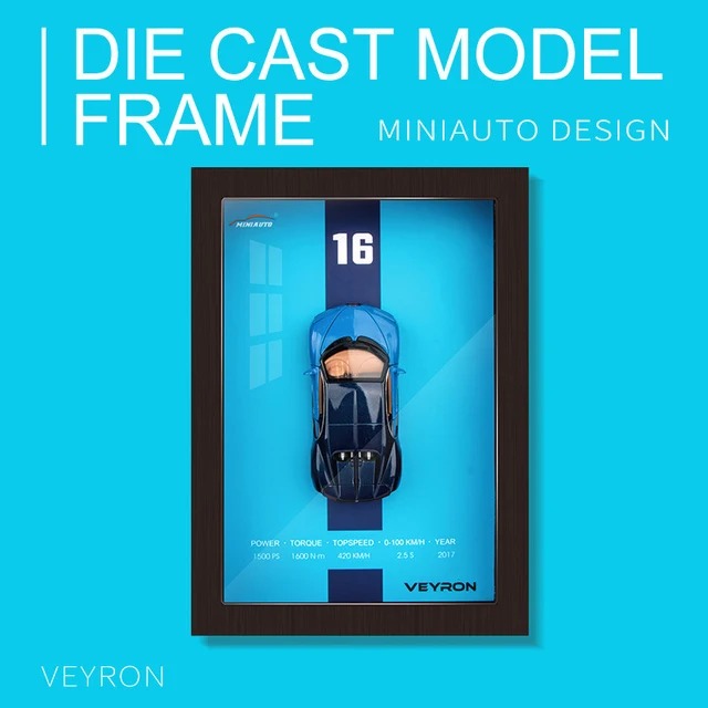 Bugatti Veyron – Hyperion Blue | 1:32 Scale 3D Car Model Poster with Acrylic Glass & Frame